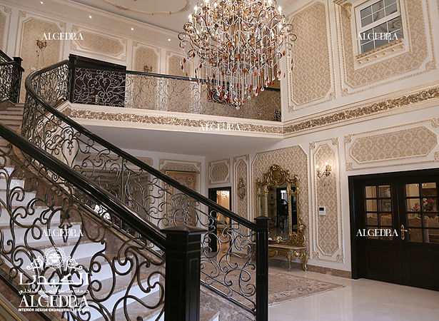 Hall interior design of classic style luxury villa