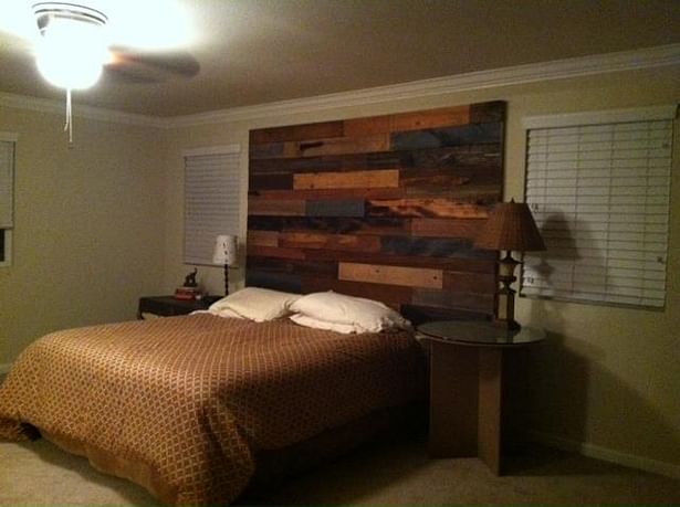 Headboard design from reclaimed wood pallets.