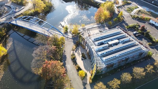 Aerial View of River House with East Coast Greenway Bridge