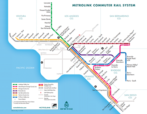 View of Metrolink's existing regional commuter rail network. Image courtesy of Metrolink. 