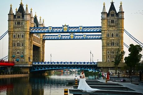 Suzhou’s Tower Bridge is not quite a carbon copy of the London original; it has four towers and no raising mechanism. (The Guardian; Photograph: Michael Silk)