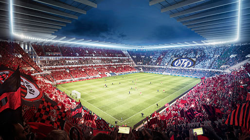 Rendering of the now-shelved “The Cathedral” joint stadium proposal. Image courtesy Populous