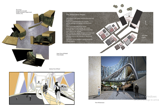 Site plan, bird views, graphic design and individual view from hotel and atrium entrance. (1)