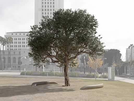 Memorial to the victims of the 1871 Chinese Massacre in Los Angeles. Design proposal image by Sze Tsung Nicolás Leong and Judy Chui-Hua Chung. Rendering courtesy Los Angeles Department of Cultural Affairs