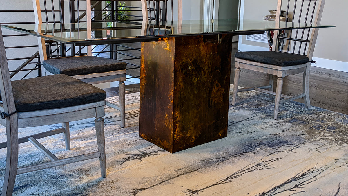Steel Base Glass Top Dining Table | Brian Benham | Archinect