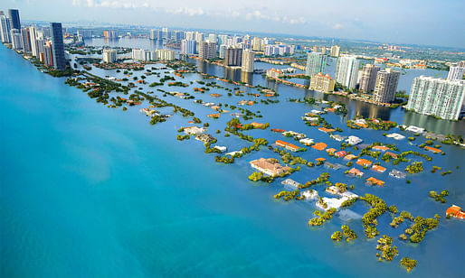 Simulated view of South Beach, Miami if global temperatures rise by 2 degrees Celcius. Image: Nickolay Lamm, courtesy of Climate Central/sealevel.climatecentral.org