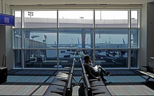 Tintable 'smart glass' installed at a gate at DFW. Image: View Dynamic Glass, via bloomberg.com.