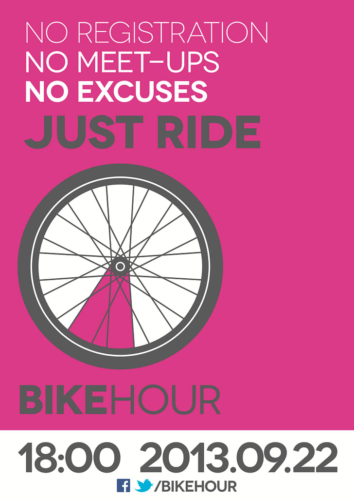 Advert for Fleming's 2013 'Bike Hour' awareness event, encouraging people to simply take a ride, wherever they are. Image via http://iwanttoridemy.blogspot.com/2013/08/2013-bike-hour-ii-bikening.html