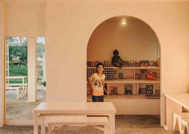 View of Library Cave. Children's Learning Center Mas-in. Design by Native Narrative 2018. Photo by Jakob Gate