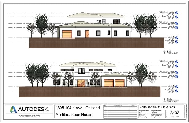 Mediterranean House - North and South Elevations