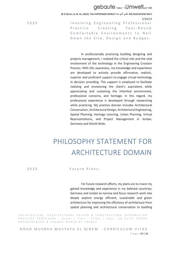Philosophy statement for architecture domain
