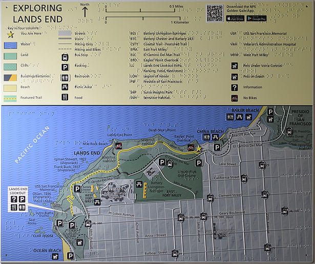 Tactile trailhead map at Eagles Point, San Francisco Bay Area, CA.