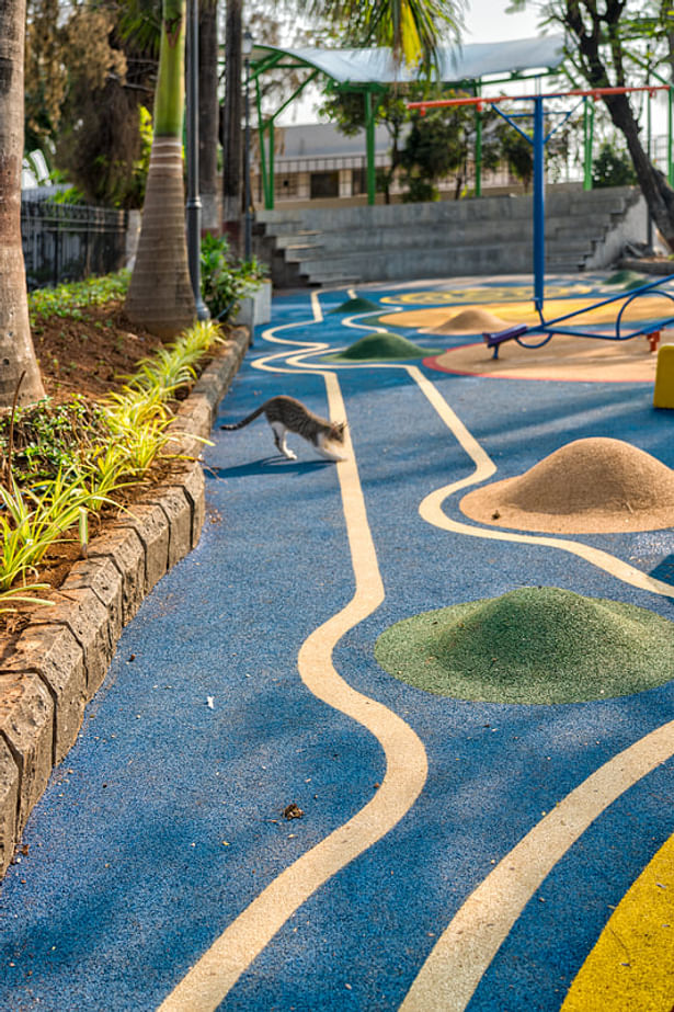 Children's Play area leads smoothly to an amphitheatre space.