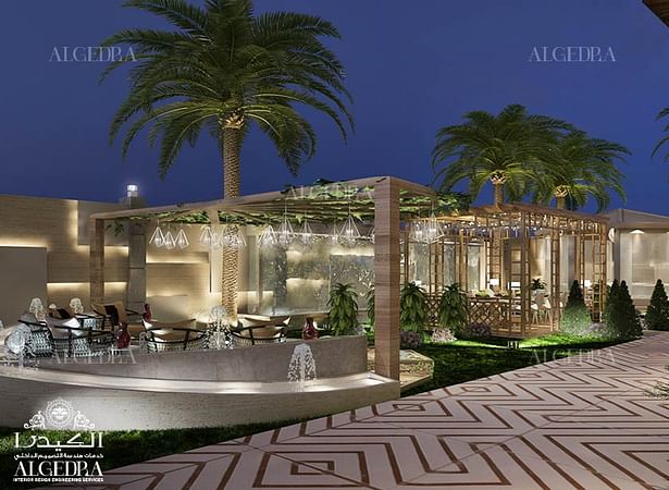 Modern villa landscape design with outdoor lounge