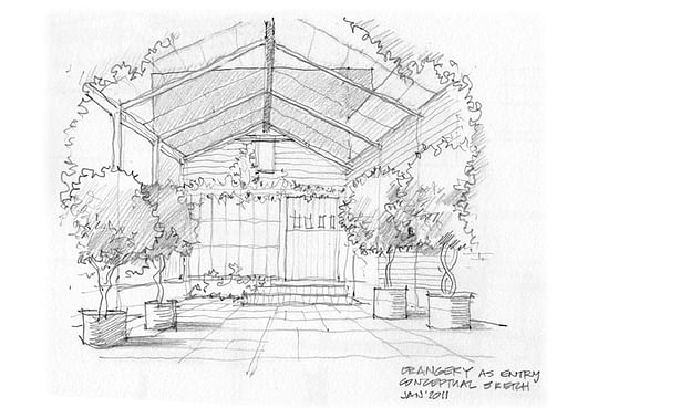 Sketch of entry court and orangery