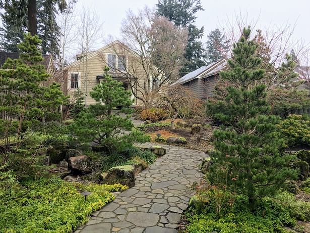 Courtyard landscape in winter.