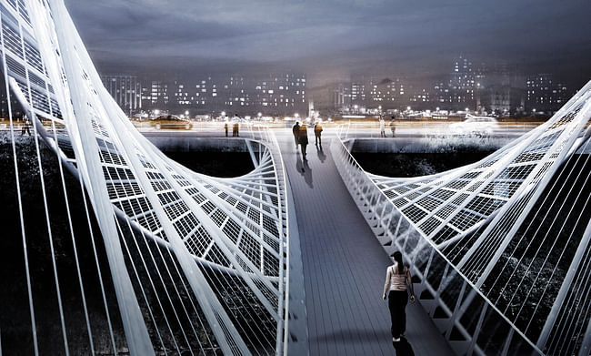 The 'O' bridge by Christ Precht of penda and Alex Daxböck - Proposal for Salford Meadows Bridge Competition.