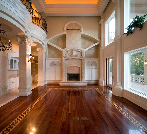 Unfinished stone details at Living Room fireplace