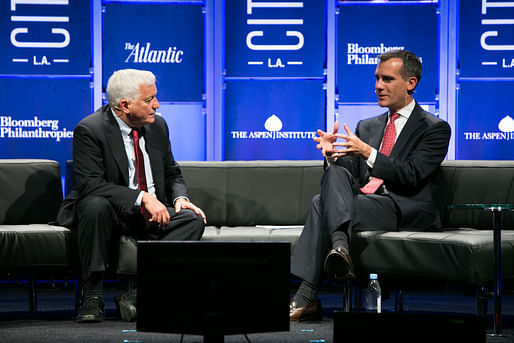  Walter Isaacson, president and CEO of The Aspen Institute, and Los Angeles Mayor Eric Garcetti at CityLab 2014. Melanie Leigh Wilbur/courtesy of CityLab, image via scpr.org.