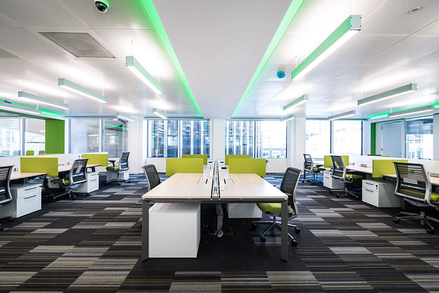 Lighting reflects the company's distinctive colour identity.