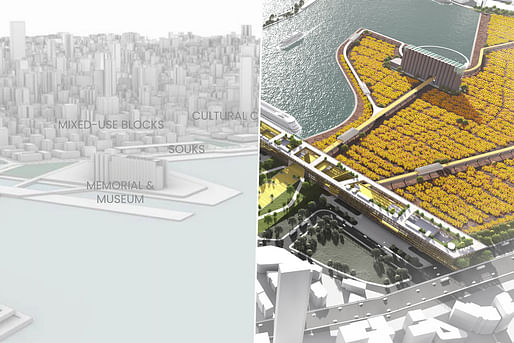 The winning design submissions are 'Beirut Port: An Urban Life Generator' (Lebanese category, left) and 'The Beirut Lines' (International category, right). All images courtesy Inspireli.