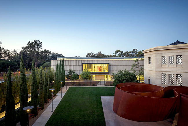 The new Anderson Collection, at rear, by Richard Olcott of Ennead Architects, is part of a growing arts district on the Stanford University campus. At right, the Cantor Arts Center, which has roots in the 19th century. Credit Tim Griffith for Ennead Architects