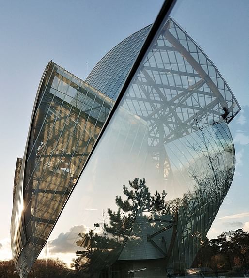 #MyFLV contest finalist image of Frank Gehry’s Fondation Louis Vuitton Building, located in Paris, FR. Image: Roseline Diemer.