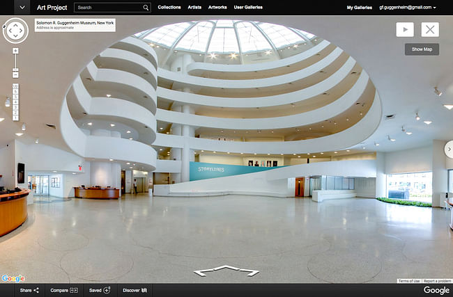 Wanna visit the Guggenheim but really can't make it to New York? You can now enjoy Frank Lloyd Wright's voluptuous curves online via Google Street View technology. On display is last summer's Storylines: Contemporary Art at the Guggenheim exhibition. (Photo © Solomon R. Guggenheim Museum, New York)