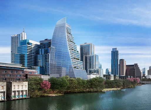 Towers like Pelli Clarke Pelli's Block 185 tower are reshaping Austin's skyline. Image courtesy of Pelli Clarke Pelli Architects / STG Design / Trammell Crow Company.