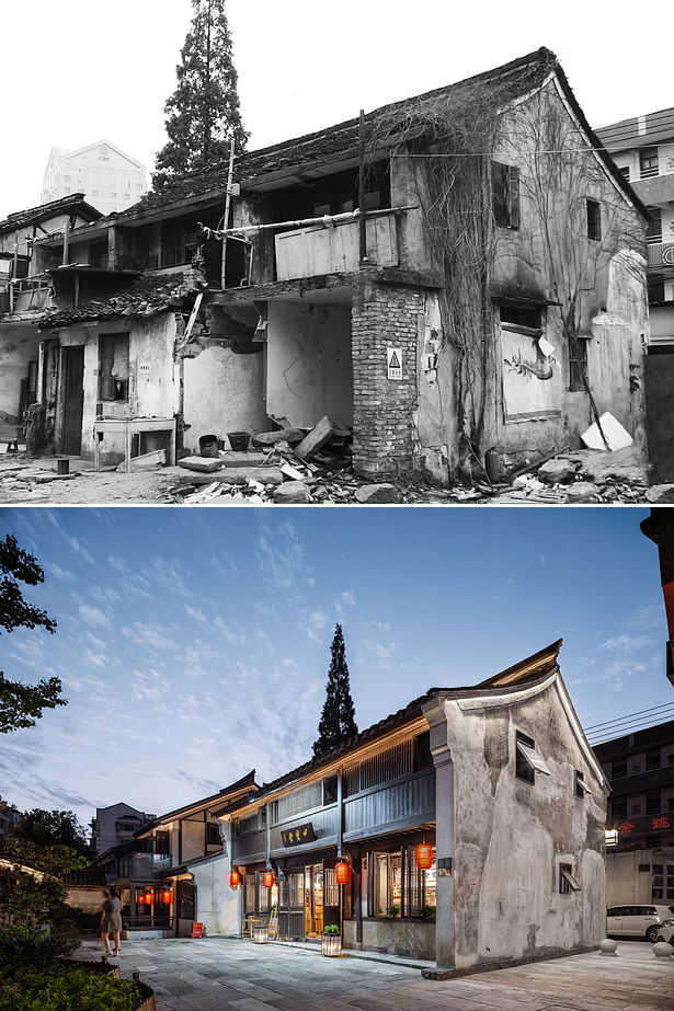 Comparison of before and after the renovation of Y23, the old wall on the east side is well preserved