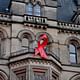 Manchester Town Hall was adorned with an AIDS ribbon to mark World AIDS Day in 2010. Photo: Jennifer Boyer