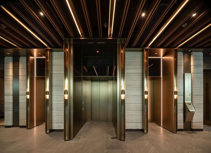 Elevators in Ronald Lu & Partners’ recently completed Garden Crescent tower in Hong Kong. Image credit: Ronald Lu & Partners