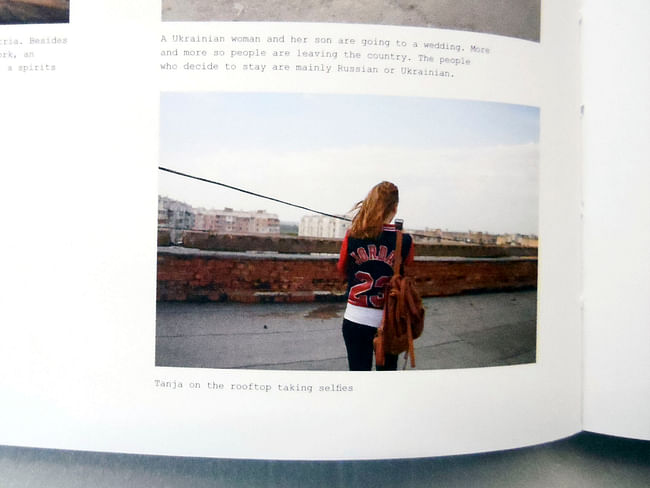 Pages 126 detail. Julia Autz’ photo essay Transnistria. Tanja on the rooftop taking selfies.