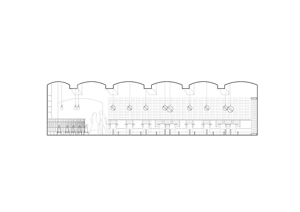 Longitudinal section First entrance room with the concrete blocks wall Formafatal