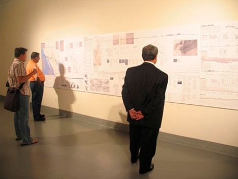 Info-graphic wall at Installation; image via Rubin Center for the Visual Arts, UTEP