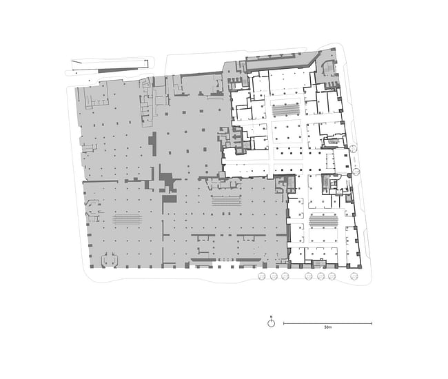 Ground floor plan with the project marked in white. © David Chipperfield Architects