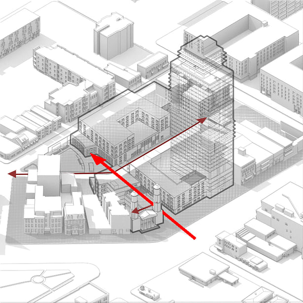 'The Tree Branches' as the site is split across three plots, the branches represent the utilization of the borders of the multiple sites to generate circulation