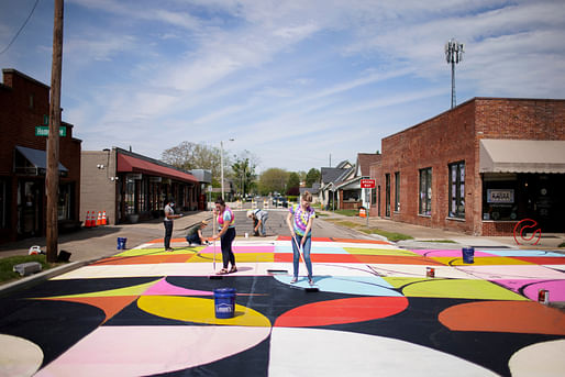A 2021 Asphalt Art Initiative installation in Columbus, IN. Lead artists: Cory Robinson and Shamira Wilson. Photo: James Brosher