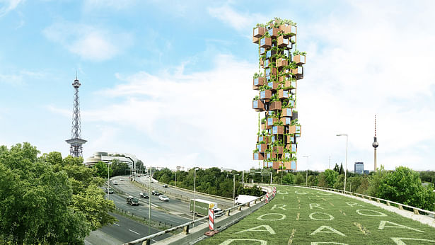 G-Tower / Berlin, Germany G-Tower is the blueprint of a new green and healthy city on the G-ROAD. It is a symbolic entrance to Berlin with its innovative and active startup scene. Constructed out of wood and glass this tower stores a huge amount of CO2 during its lifetime cycle. “G-Tower“ is a derivative of “Berliner Funkturm 20150815 4“ by Sebastian Rittau, used under CC BY 4.0 and Map Data ©2018, GeoBasis-DE/BKG (©2009), Google 