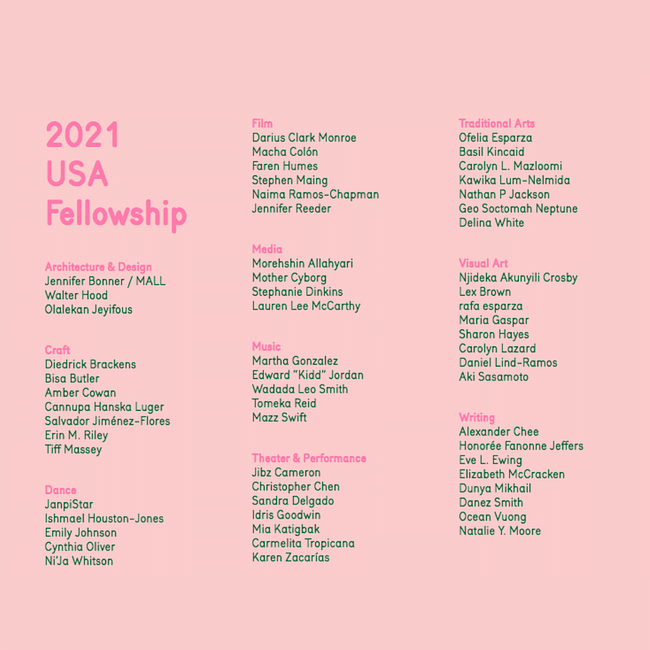 'This year, we are grateful to present 60 incredible practitioners, spanning every career stage and hailing from 22 states, the District of Columbia, and Puerto Rico.' Image and text courtesy of USA Fellows