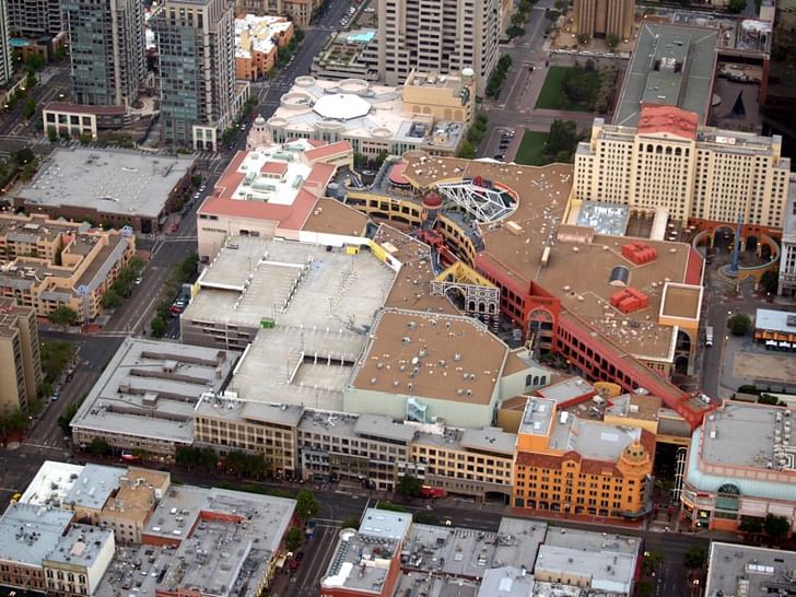 An aerial view of Horton Plaza, Image courtesy of Wikimedia user Phil Konstantin.