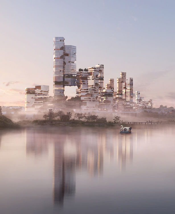 ‘Hyper-Abundant City’ Apgujeong Waterfront by RIOS for SBAU 2023; rendering by Aesthetica Studio