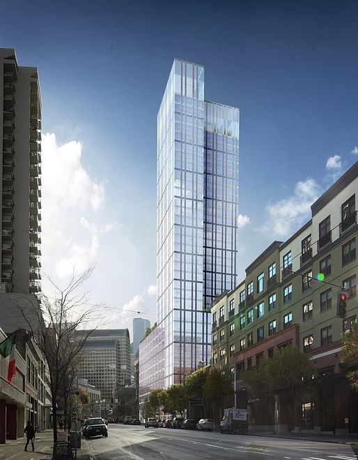 Shown: A proposed 36-story tower in Seattle that originally had WeCompany signed on as its sole tenant. Image courtesy of Martin Selig Real Estate. 
