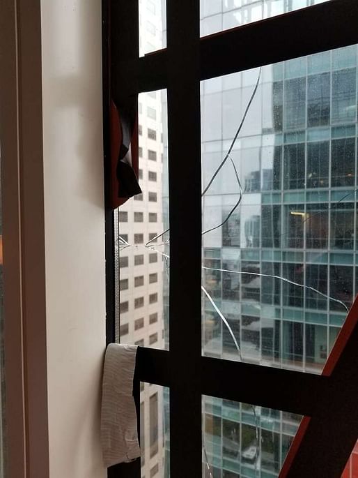 Window crack in the Millennium Tower, San Francisco. Image: San Francisco Department of Building Inspection. 