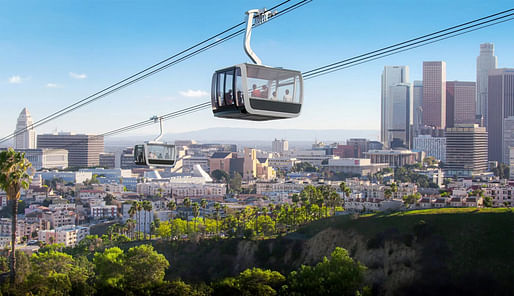 Rendering of the proposed gondola system between Los Angeles Union Station and Dodger Stadium. Image: Los Angeles Aerial Rapid Transit.