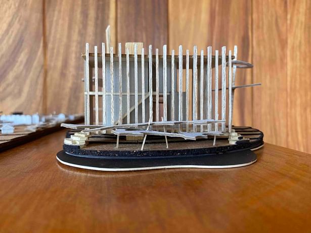 1:125 hand-built model of the westernmost residence for architect's continuing design development studies