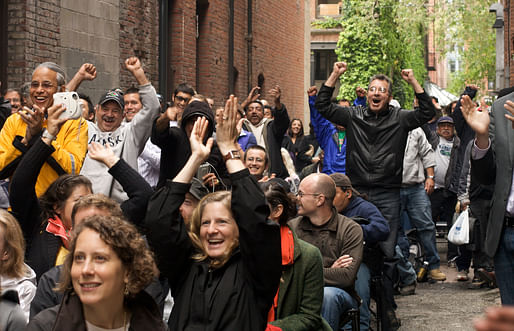 Crowd watches the World Cup in Nord Alley, 2010. Photo courtesy of ISI / Jordan Lewis.