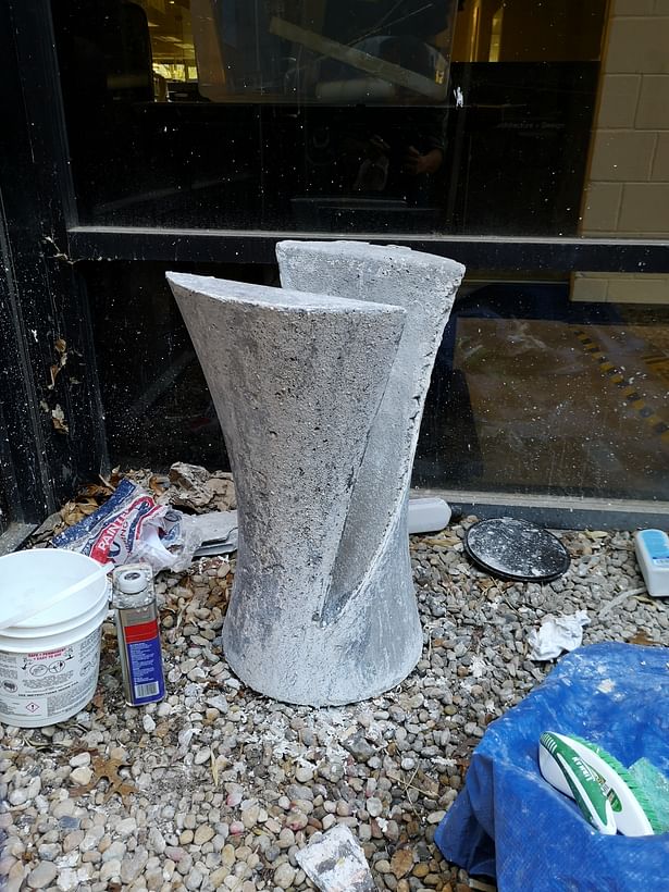 Concrete stool casted from the cut mould.