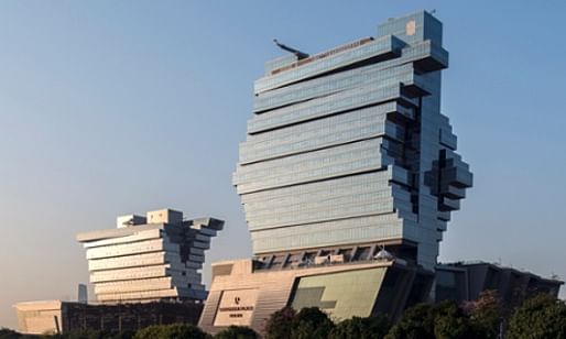 Stacked Jenga blocks … the Nanfung complex in Guangzhou is the kind of mixed-use project that architects Aedas hopes to build in London. (The Guardian; Photograph: Aedas)