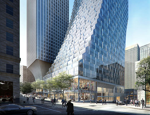 Street view rendering of the 58-story Rainier Square tower with the Rainier 'The Beaver' Tower in the background. Image via Rainier Square's website.